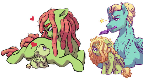 alternate_universe cutie_mark dreadlocks female feral fluffy group hair hair_bun heart_symbol male one_eye_closed simple_background white_background wings wink young lopoddity friendship_is_magic hasbro my_little_pony mythology pandoraverse_(lopoddity) chakra_blossom_(lopoddity) fan_character tree_hugger_(mlp) zephyr_breeze_(mlp) equid equine horse mammal mythological_creature mythological_equine pegasus pony 2017 father_(lore) father_and_child_(lore) father_and_son_(lore) mother_(lore) mother_and_child_(lore) mother_and_son_(lore) parent_(lore) parent_and_child_(lore) parent_and_son_(lore) son_(lore)