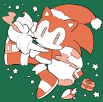 anthro boots christmas_clothing christmas_headwear clothing costume footwear gift green_and_red green_background handwear hat headgear headwear holidays looking_back male mittens santa_costume santa_hat shoes simple_background solo star walking sikai christmas sega sonic_the_hedgehog_(series) sonic_the_hedgehog eulipotyphlan hedgehog mammal