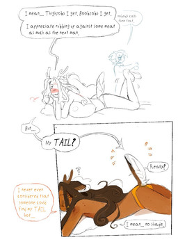 ambiguous_gender antlers bed blush clothed clothing dialogue duo emanata furniture hair horn humanoid_on_humanoid long_hair lying on_bed on_front one_eye_obstructed panties panties_only pillow raised_tail short_tail speech_bubble tail text topless underwear underwear_only hoofcoochie bunny_(hoofcoochie) dane_(hoofcoochie) animal_humanoid bovid bovid_humanoid caprine caprine_humanoid deer humanoid mammal mammal_humanoid sheep_humanoid 2025 english_text guide_lines nonbinary_(lore) trans_(lore) trans_man_(lore)