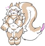 :3 anthro big_breasts big_tail biped breasts brown_body brown_fur chibi female fluffy fluffy_tail fur heart_symbol markings multicolored_body multicolored_fur open_mouth solo striped_markings striped_tail stripes tail tail_markings tail_mouth tongue tongue_out two_tone_body two_tone_fur unusual_anatomy unusual_tail white_body white_fur sakamata mammal mephitid skunk 2023 absurd_res digital_media_(artwork) hi_res