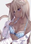 bra breasts cleavage clothed clothing dark_body dark_skin female hair markings mole_(marking) open_clothing open_shirt open_topwear shirt simple_background solo tan_hair topwear underwear white_background jimmy_madomagi animal_humanoid cat_humanoid felid felid_humanoid feline feline_humanoid humanoid mammal mammal_humanoid 2019 absurd_res hi_res