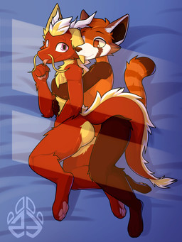 anthro blonde_hair body_hair brown_body brown_fur brown_hair chest_fur chest_hair chest_tuft claws cuddling digitigrade duo fingers fluffy fluffy_ears fluffy_hair fluffy_neck_fur fluffy_tail fur hair horn lying male multicolored_body multicolored_fur multicolored_hair neck_tuft on_back purple_eyes red_body red_fur red_hair simple_background smile tail tail_tuft tuft whiskers yellow_body yellow_fur newt_trz asian_mythology east_asian_mythology mythology rivkk vitamin_c_(forwardpickup) ailurid dragon eastern_dragon mammal mythological_creature mythological_scalie red_panda scalie digital_drawing_(artwork) digital_media_(artwork) hi_res