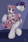 2019 ageplay ambiguous_gender anthro bound clothed clothing diaper dress encasement equid equine hasbro hi_res horn infantilism kastmi mammal mlp_g3 my_little_pony my_little_pony_(2009) mythological_creature mythological_equine mythology open_mouth open_smile plushsuit roleplay smile solo sweetie_belle_(g3) unicorn unicorn_horn wearing_diaper