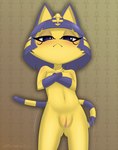 anthro blush crossed_arms exposure_variation female flat_chested frown genitals looking_at_viewer nude pussy solo zionworldartist animal_crossing ankha_zone nintendo ankha_(animal_crossing) domestic_cat felid feline felis mammal absurd_res hi_res