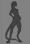 3_toes abs anthro claws digitigrade feet female flat_chested genitals hair nude nude_anthro pussy short_hair simple_background sketchy solo tail toes eisekil divinity:_original_sin_2 divinity_(series) fan_character mahalia_(eisekil) lizard lizard_(divinity) lizardman reptile scalie greyscale hi_res monochrome sketch