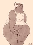 anthro anus bear big_butt bottomless butt clothed clothing goolee huge_butt male mammal monochrome overweight overweight_anthro overweight_male partially_clothed presenting presenting_anus presenting_hindquarters rear_view shirt shirt_only short_tail solo spread_anus spread_butt spreading tail tank_top tank_top_only thick_thighs topwear topwear_only