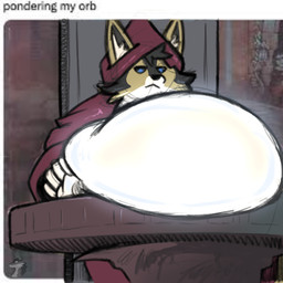 belly belly_overhang big_belly furniture glowing glowing_belly huge_belly looking_down male solo table wizard_robe arkailart pondering_my_orb arkail_(randomlucario) canid canine canis jackal mammal 1:1 hi_res meme