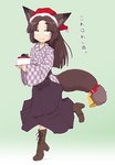 asian_clothing bell boots bottomwear brown_hair brown_tail cake christmas_clothing christmas_headwear clothed clothing cute_fangs dessert dipstick_ears dipstick_tail ear_markings east_asian_clothing fangs female food footwear green_background hair hakama hat headgear headwear holding_object holidays inner_ear_fluff japanese_clothing long_hair markings multicolored_ears plate santa_hat shoes simple_background solo tail tail_markings teeth text tuft yellow_eyes sakifox christmas taishou_kitsune animal_humanoid canid canid_humanoid canine canine_humanoid fox_humanoid humanoid mammal mammal_humanoid absurd_res hi_res japanese_text translation_request