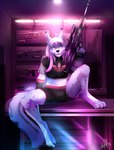 anthro armwear black_claws black_nose black_pawpads blue_body blue_eyes blue_fur bottomwear claws clothed clothing detailed_background digitigrade fangs femboy fn_scar front_view fur glass gloves gm6_lynx grey_body grey_fur gun hair handwear holding_gun holding_object holding_ranged_weapon holding_weapon kriss_vector leopard_spots long_hair looking_at_viewer male markings midriff multicolored_body multicolored_fur multicolored_hair pawpads paws ranged_weapon sitting smile solo spas-12 spots spread_legs spreading submachine_gun tail teeth tongue tongue_out topwear translucent translucent_clothing weapon white_body white_fur white_sclera wolftomwolf felid feline felis hybrid lynx mammal pantherine snow_leopard digital_media_(artwork) hi_res