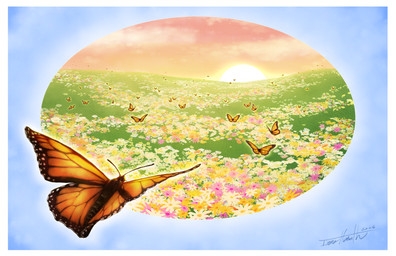 ambiguous_gender border cloud detailed_background feral field flower flying group insect_wings memorial monarch outside plant sunset white_border wings fanimal_creations arthropod butterfly insect lepidopteran digital_media_(artwork) digital_painting_(artwork) hi_res painting_(artwork)