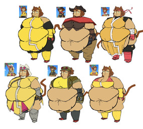 4_fingers accessory anthro armor armwear bandage bandaged_arm bangs belly belly_rolls belt big_belly big_breasts bikini black_bottomwear black_clothing black_hat black_headwear black_nose black_pants boots bottomwear breasts brown_body brown_bottomwear brown_clothing brown_eyebrows brown_fur brown_hair brown_hat brown_headwear brown_jacket brown_pants brown_tail brown_topwear brown_vest button_(fastener) cleavage clothed clothed_anthro clothed_female clothing cowboy_hat crop_top deep_navel dress elbow_gloves eyebrows eyelashes eyewear eyewear_on_head fat_arms fat_legs female female_anthro fingers footwear fully_clothed fully_clothed_anthro fully_clothed_female fur gauntlets gloves goggles goggles_on_head grey_armor grey_boots grey_clothing grey_fingers grey_footwear grey_gauntlets hair handwear hat headband headgear headwear huge_belly huge_breasts jacket long_tail looking_at_viewer midriff morbidly_obese morbidly_obese_anthro morbidly_obese_female mouth_closed multicolored_clothing multicolored_dress multiple_outfits navel no_pupils obese obese_anthro obese_female open_clothing open_jacket open_topwear overweight overweight_anthro overweight_female pants red_eyes red_headband red_shawl shawl shirt shoes simple_background solo standing swimwear tail thick_thighs topwear two-piece_swimsuit vest whiskers white_background white_belt white_clothing white_headwear yellow_armwear yellow_bikini yellow_clothing yellow_crop_top yellow_dress yellow_elbow_gloves yellow_gloves yellow_handwear yellow_shirt yellow_swimwear yellow_topwear yellow_vest comedii gameoverse glitch_productions kit_bodega domestic_cat felid feline felis mammal 2026 absurd_res digital_drawing_(artwork) digital_media_(artwork) english_description flat_colors hi_res reference_image