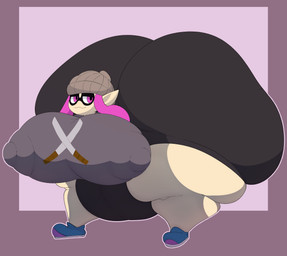 areola areola_outline ass_up beanie bent_over big_areola big_breasts big_butt big_nipples black_bottomwear black_clothing black_shorts blue_clothing blue_footwear blue_shoes border bottomwear breasts butt camel_toe clothing female footwear genitals grey_beanie grey_clothing grey_hat grey_headwear grey_shirt grey_topwear hair hat headgear headwear huge_areola huge_breasts huge_butt huge_nipples huge_thighs humanoid_pointy_ears hyper hyper_areola hyper_breasts hyper_butt hyper_genitalia hyper_nipples hyper_thighs hyper_vulva nipple_outline nipples outline pink_background pink_border pink_eyes pink_hair pink_outline pointy_ears pseudo_hair shirt shoes shorts simple_background smile smug solo tan_body tan_ears tan_skin tentacle_hair tentacles thick_thighs three-quarter_view topwear kuroyami nintendo splatoon ashley_(reathe) animal_humanoid aquatic aquatic_humanoid cephalopod cephalopod_humanoid humanoid inkling mollusk mollusk_humanoid 2026 absurd_res cel_shading colored digital_media_(artwork) hi_res shaded