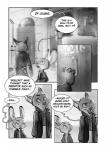 2017 absurd_res anthro buckteeth canid canine clothed clothing coat comic crossover dialogue dipstick_ears disney door duo ear_markings english_text female fox greyscale hi_res judy_hopps lagomorph leporid male mammal monochrome monoflax multicolored_ears nick_wilde rabbit scarf sherlock_(series) speech_bubble teeth text topwear trenchcoat zootopia