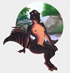 anthro breasts feet female horn looking_at_viewer nipples non-mammal_breasts nude open_mouth sitting smile solo toes tongue sheycra dinovember bagaceratops ceratopsian dinosaur ornithischian prehistoric_species reptile scalie 2022 hi_res