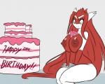 2018 5:4 anthro anthrofied big_breasts biped breasts cake dessert english_text fan_character female food food_fetish food_on_breasts food_play generation_3_pokemon hair latiar latias legendary_pokemon lewdtias looking_down navel nintendo nipples nude pokemon pokemon_(species) pokemorph red_hair simple_background sitting smile solo text thick_thighs white_background yellow_eyes