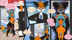 anthro breasts canid canine clothing comic countershading duo english_text felid feline female fluffy fluffy_tail fox hi_res humanoid maid_uniform male male/female mammal paws softpawcafe suit tail text uniform