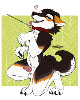 animal_genitalia animal_penis anthro bodily_fluids canine_genitalia canine_penis collar collar_only cum cum_drip dripping genital_fluids genitals leash leash_pull leashed_collar male nude pattern_background penis sheath simple_background solo submissive submissive_male kanutwolfen danywolf canid canine canis mammal wolf 4:5 absurd_res digital_media_(artwork) hi_res