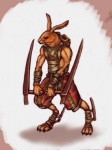 anthro digitigrade holding_object holding_weapon male solo warrior weapon chris_politt overgrowth lagomorph leporid mammal rabbit