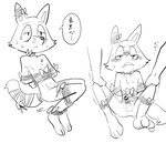 anthro balls blush bodily_fluids bound disembodied_hand duo erection genitals male male_focus nude penis restraints solo_focus sweat sweatdrop text apm_ptt7 kaiketsu_zorori zorori canid canine fox mammal censored hi_res monochrome translated