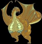 absurd_res alpha_channel anthro arm_fins big_breasts breasts desbjust dragon female fin gildrina_(desbjust) gold_dragon gold_skin head_fin hi_res horn huge_breasts hyper hyper_breasts membrane_(anatomy) membranous_wings multi_horn muscular muscular_female mythological_creature mythological_scalie mythology neck_fin nipples scalie solo tail tail_fin thick_thighs whiskers wings