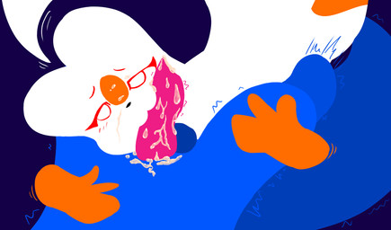 anthro balls blue_body blue_fur bodily_fluids cum cum_on_face cum_on_penis duo ejaculation emanata female fur genital_fluids genitals male male/female markings orange_markings penis red_eyes white_body white_fur lanta rain_world videocult stunmaster_(lanta) slugcat absurd_res hi_res