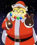 anthro christmas_clothing christmas_headwear clothing hat headgear headwear holidays humanoid_hands kemono male outside overweight overweight_male pink_nose santa_hat snow snowing solo yellow_body inugami1837 christmas the_spicy_ninja_scrolls benkei_(the_spicy_ninja_scrolls) santa_claus felid mammal pantherine tiger 2021 hi_res