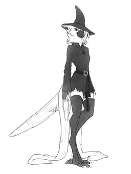 anthro avian_feet beak belt belt_buckle buckle clothed clothing feathers feet femboy hat headgear headwear legwear looking_at_viewer magic_user male pentagram_necklace pivoted_ears simple_background smile solo stadding stockings tail talons toes witch witch_costume witch_hat ruaidri adhina_(ruaidri) avian bird falcon falconid 2025 digital_drawing_(artwork) digital_media_(artwork) full-length_portrait greyscale monochrome portrait