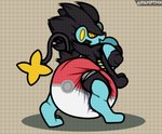 big_breasts big_diaper breasts busty_feral diaper dotted_background female feral huge_diaper nipples pattern_background simple_background solo pamptmk nintendo pokemon generation_4_pokemon luxray mammal pokemon_(species) digital_media_(artwork) hi_res