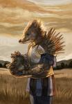 anthro armor clothed clothing cloud digital_media_(artwork) ears_up eulipotyphlan field fur furgonomics gloves handwear headgear hedgehog helmet hi_res jagal male mammal outside portrait quills_(anatomy) sky solo standing