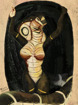 anthro black_body breasts featureless_breasts female medium_breasts non-mammal_breasts scales snake_hood solo tail ventral_scales leprzil laura_(leprzil) cobra reptile scalie snake 2026 3:4 hi_res