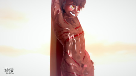 anthro arms_overhead aroused aroused_face balls beach blood blush bodily_fluids bound brown_body brown_fur brown_hair butt chest_out crucifixion day femboy femboy_cat flower fur genitals glowing glowing_eyes gore hair legs_together long_hair looking_at_viewer looking_down magic_user male nipples nude outside penis plant pole raised_arms restrained sea shore smile smirk solo sunset suspension tail tail_down upright_posture water wooden_post wounded dansuy domestic_cat felid feline felis mammal 3d_(artwork) absurd_res digital_media_(artwork) hi_res widescreen