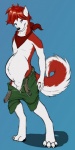 animal_genitalia anthro balls belly big_belly bottomwear clothing fully_sheathed genitals kerchief male nude pregnant pregnant_anthro pregnant_male sheath shorts solo tail undressing jerbie cenny canid canine canis domestic_dog mammal