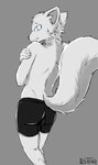 anthro big_butt big_ears big_eyes big_tail blue_eyes bulge butt crossed_arms fluffy fluffy_tail fur male solo tail timid white_body white_fur ds0ivi0 changed_(video_game) lin_(changed) canid canine canis mammal wolf hi_res