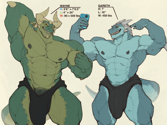 5_fingers abs anthro biceps big_bulge big_muscles biped blue_body blue_eyes bulge claws clothed clothed_anthro clothed_male clothing countershade_hands countershading detailed_bulge duo electronics finger_claws fingers genital_outline genitals gesture green_body green_eyes hand_behind_head hand_gesture horn huge_bulge huge_muscles humanoid_hands hyper hyper_muscles imperial_unit male male_anthro measurements muscular muscular_anthro muscular_male navel nipple_piercing nipples non-mammal_navel non-mammal_nipples number pecs penis penis_base penis_outline phone piercing pointing pointing_at_self scales simple_background stated_height stated_weight tail teeth text thick_tail topless topless_anthro topless_male underwear underwear_only yellow_sclera oldshep european_mythology mythology gareth_(oldshep) wayne_(oldshep) dragon mythological_creature mythological_scalie scalie western_dragon wingless_dragon 2024 character_name english_text hi_res brother_(lore) brothers_(lore) sibling_(lore)