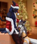 anthro balls genitals holidays knot male male/male oral penis sex tail text icy-marth christmas mythology corvin_(daedalus_darkblade) okami_(icy-marth) canid canine dragon drulttur felid feline hybrid mammal mythological_creature mythological_scalie scalie hi_res url