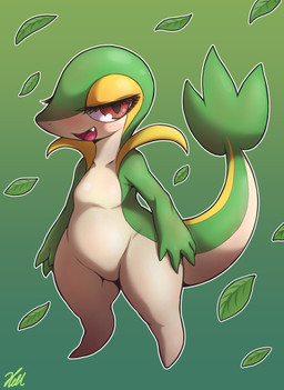 4_fingers ambiguous_anthro ambiguous_gender anthro anthrofied bald bedroom_eyes biped blush blush_lines brown_eyes cute_fangs eyelashes fangs featureless_chest featureless_crotch featureless_feet feet fingers gradient_background green_body green_skin leaf leaf_tail looking_at_viewer markings multicolored_tail narrowed_eyes nude_ambiguous nude_anthro open_mouth open_smile outline pear-shaped_figure pink_tongue pokemorph pupils seductive simple_background slit_nostrils smile smiling_at_viewer snout solo standing tail tan_body tan_skin teeth thick_thighs three-quarter_view tongue white_outline white_sclera wide_hips yellow_body yellow_markings yellow_skin hellcross nintendo pokemon generation_5_pokemon pokemon_(species) snivy 2024 cel_shading digital_media_(artwork) full-length_portrait portrait shaded signature