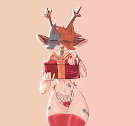 antlers bell bell_collar bikini_thong box clothing collar container female gift_box horn legwear reindeer_antlers solo stockings swimwear sinnerbuns epic_games fortnite cate_meowdy calico_cat domestic_cat felid feline felis mammal