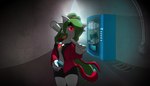 alley baseball_bat bat_(object) beverage_can bottomwear clothing detailed_background female glowing glowing_eyes green_hair hair red_eyes shorts solo vending_machine ghostth39 nintendo pokemon midori_(rilex_lenov) gardevoir generation_3_pokemon pokemon_(species) 2021 7:4 absurd_res hi_res