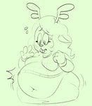 4_fingers anthro antlers belly big_belly black_and_green blush bodily_fluids breasts buckteeth clothed clothing deep_navel embarrassed female fingers front_view horn humanoid_hands love_handles motion_lines navel obese obese_female overweight overweight_female raised_clothing raised_shirt raised_topwear shirt simple_background solo surprise sweat sweatdrop teeth thick_thighs topwear undersized_clothing wide_hips mintrimo deltarune undertale_(series) noelle_holiday deer mammal new_world_deer reindeer 2018 digital_drawing_(artwork) digital_media_(artwork) half-length_portrait monochrome portrait sketch