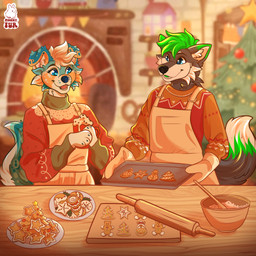 anthro apron baking baking_cookies baking_sheet baking_tray bent_ears beverage black_nose blue_body blue_eyes blue_fur blue_nose candy cheek_tuft chocolate christmas_clothing christmas_cookies christmas_decorations christmas_lights christmas_ornament christmas_sweater christmas_topwear christmas_tree clothing container cookie cooking cup cutting_board dessert detailed_background dough duo facial_tuft female fireplace food fur furniture green_body green_fur green_hair grey_body grey_fur hair handwear happy holding_baking_sheet holding_baking_tray holding_container holding_cup holding_hot_chocolate holding_mug holding_mug_of_hot_chocolate holding_object holidays hot_chocolate male male/female mixing_bowl mixing_spoon mug open_mouth ornament oven_mitts plant plate_of_cookies raised_tail rolling_pin sky_blue_fur smile sweater table tail tan_body tan_fur topwear tree tuft white_body white_fur white_hair wood wood_furniture wood_table moonyfurr christmas kory_the_fox summer_shore_(kory_the_fox) canid canine canis domestic_dog fox mammal 1:1 hi_res