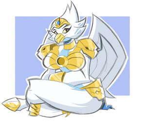 anthro armor beak big_breasts blue_body breasts eyebrows eyelashes feathered_wings feathers female sitting solo white_body wings yellow_beak yellow_sclera jaybound753 legends_of_chima lego eris_(legends_of_chima) accipitrid accipitriform avian bird eagle 2025 colored_sketch hi_res sketch