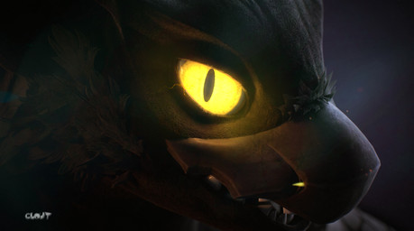 anthro black_body close-up looking_at_viewer male open_mouth solo yellow_eyes cloutboixd capcom monster_hunter flying_wyvern nargacuga 3d_(artwork) blender_(artwork) digital_media_(artwork) hi_res portrait