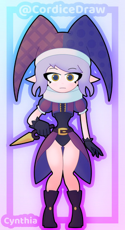 belt belt_buckle boots buckle clothing dagger female fool's_hat footwear gloves handwear hat headgear headwear humanoid_pointy_ears jester jester_outfit knife light_body light_skin medium_hair melee_weapon pointy_ears shoes solo weapon cordicedraw elf human humanoid mammal absurd_res hi_res