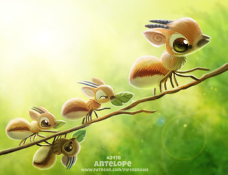 ambiguous_gender branch brown_body brown_fur eyes_closed feral fur green_eyes group horn humor leaf pun tan_body tan_fur text visual_pun white_body white_fur wood piper_thibodeau ant antelope arthropod bovid hybrid hymenopteran insect mammal springbok true_antelope digital_media_(artwork) digital_painting_(artwork) painting_(artwork) url