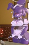 anthro big_breasts big_penis blush breasts buckteeth cleavage clothed clothing eyes_closed genitals gynomorph inside intersex machine maid_headdress maid_uniform one_eye_obstructed penis solo teeth thick_thighs uniform nicholaideus five_nights_at_freddy's fredina's_nightclub scottgames bonnie_(cally3d) bonnie_(fnaf) animatronic robot absurd_res hi_res