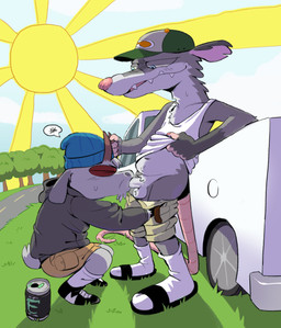 annoyed anthro anthro_on_anthro anthro_penetrated anthro_penetrating anthro_penetrating_anthro beverage clothing duo energy_drink fellatio horn male male/male male_penetrated male_penetrating male_penetrating_male oral outside penetration penile penile_penetration sex socks_with_sandals truck vehicle darkafsun adult_swim cartoon_network gassy's_gas_'n_stuff billy_(gassy's_gas_'n_stuff) gilbert_(gassy's_gas_'n_stuff) american_opossum bovid caprine goat mammal marsupial absurd_res hi_res
