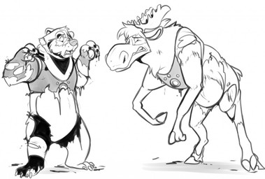 anthro clothing duo feral human_to_anthro mid_transformation species_transformation torn_clothing transformation transformation_through_technology wire werewolfaboo pbs wild_kratts bear brown_bear deer grizzly_bear mammal moose new_world_deer ursine monochrome