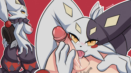 anthro big_breasts breasts butt butt_grab female genitals hand_on_butt licking oral penile penis penis_lick sex solo spreading tongue vulva cinicalvoice dupin_(pal) absurd_res hi_res