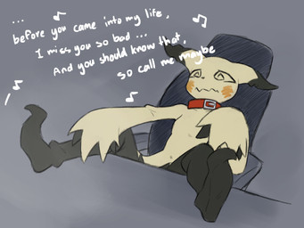 anthro biped collar collar_only female front_view nude nude_anthro nude_female pokemorph sitting solo spiral spiral_eyes text yellow_body sealer4258 nintendo pokemon mimi_(sealer4258) generation_7_pokemon mimikyu pokemon_(species) 2025 digital_drawing_(artwork) digital_media_(artwork) english_text hi_res