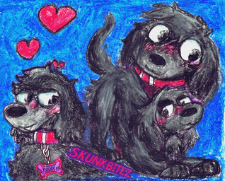 :3 ambiguous_feral ambiguous_gender blush blush_lines collar collar_only collar_tag feral glistening glistening_eyes heart_symbol looking_aside nude paws shaded_sketch solo skunkbitez skunkbitez_(poodle) canid canine canis domestic_dog mammal poodle standard_poodle 2026 crayon_(artwork) mixed_media shaded traditional_media_(artwork) watermark